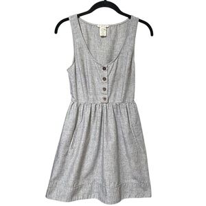 Cope Gray Linen Blend Mini Dress Size 0 Sleeveless Retro Button Front Pockets